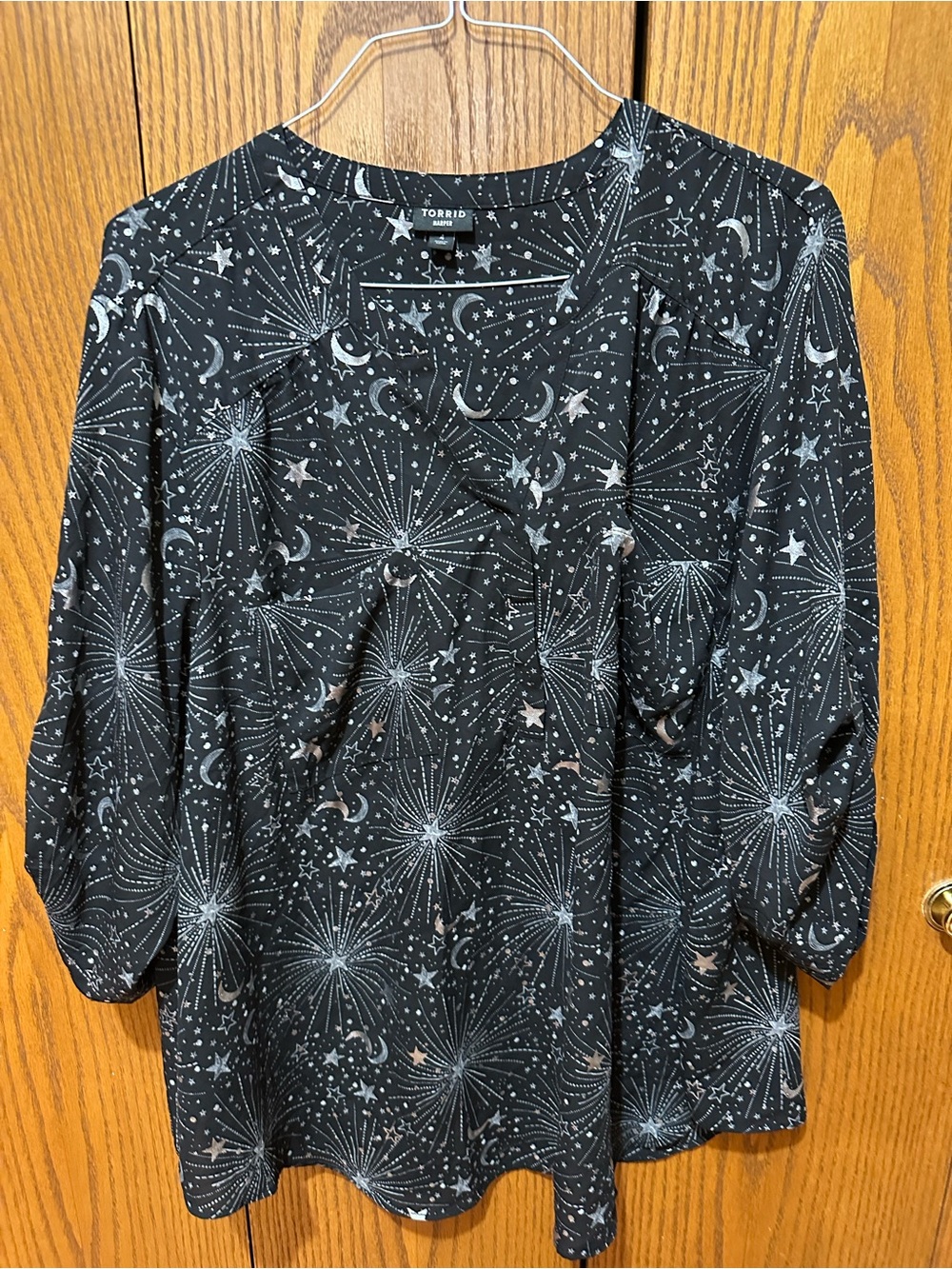 Torrid Harper Black Celestial Print Puff-Sleeve Blouse